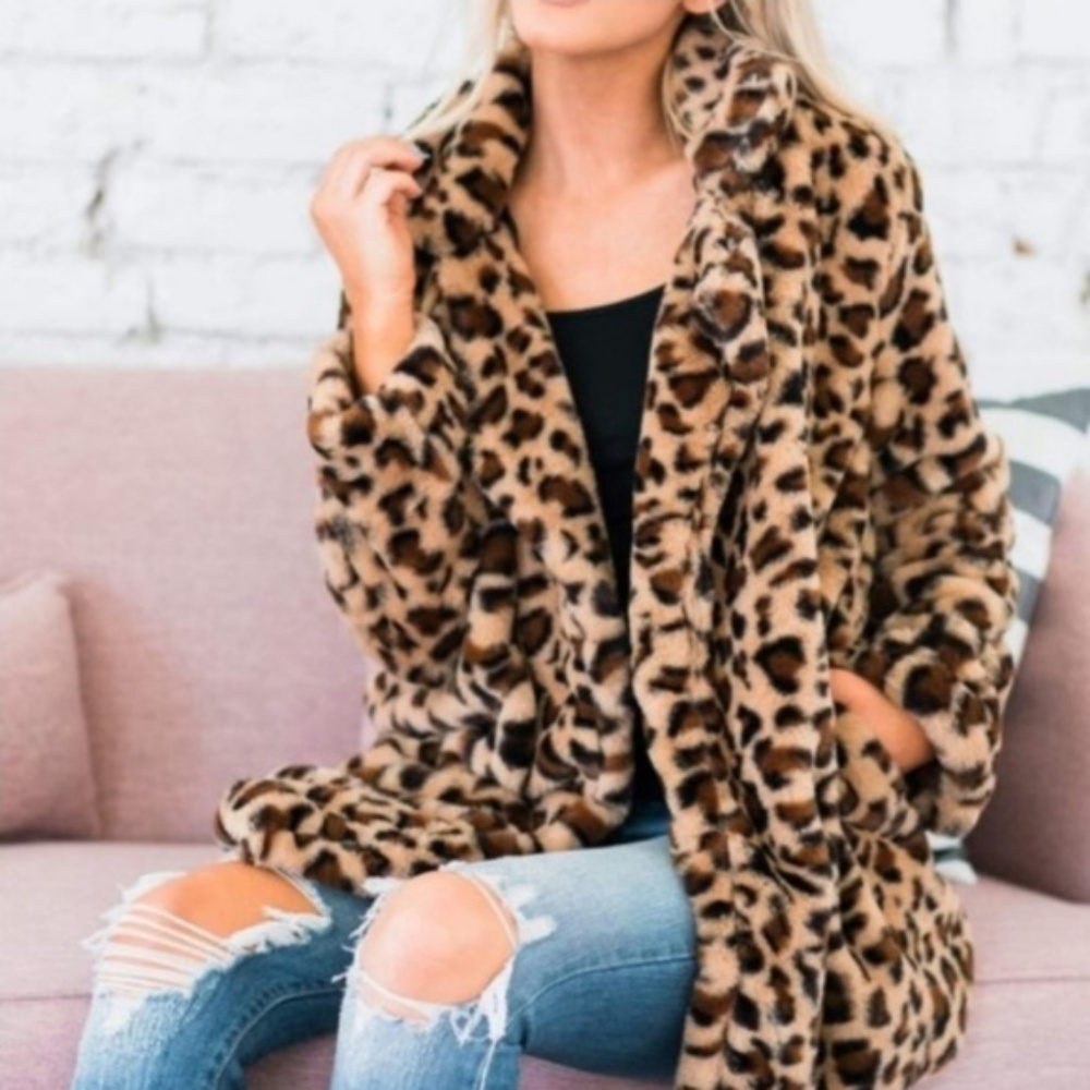 NEW Leopard Print Teddy Coat Jacket Soft Fuzzy - Picture 5 of 8
